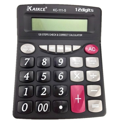 Factory Supply Financial Office Computer Black Large Screen Display 12-Digit Calculator Kc-111s