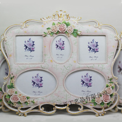 [Factory Direct Sales] Supply European Resin Photo Frame 5-Hole Rural Style Home Decoration Wedding Celebration Decoration
