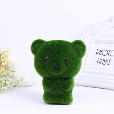 Hot Sale New Green Flocking Holding-Heart Bear Creative Cartoon Small Animal Children's Foam Flocking Toys Wholesale