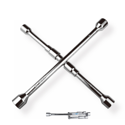 Collapsible cross tire wrench (mirror throw)
