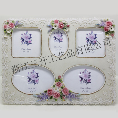 [Factory Direct Sales] Supply European Pastoral Style 5-Hole Resin Photo Frame Home Ornament and Decoration Wedding Studio