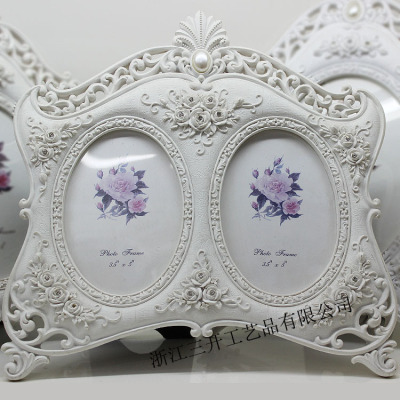 [Factory Direct Sales] Supply European-Style Pure White Vintage Photo Frame Double Frame 5-Inch Resin Photo Frame Decoration Home