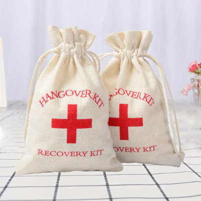 Medical seal Red Cross hangover kit eco-friendly cotton canvas bag bundle pocket