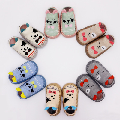 Spring and summer new fund cartoon children shoe socks dot glue to prevent slippery soft bottom baby toddler shoes short tube before baby step shoes