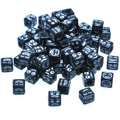 Kandi Scattered Beads Acrylic Letter Bead 6mm Square Black Background White Expression Letter Beads DIY Wristband Bracelet Scattered Beads
