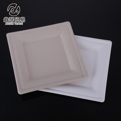 Pulp Bagasse Plate Pulp Molding Disposable Service Plate Environmentally Friendly Degradable Cake Plate Square Plate Takeaway Tableware
