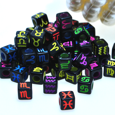 Acrylic Letter Bead Kandi Scattered Beads 7mm Square Black Background Fluorescent Colorful Beads DIY Bracelet Wrist Ring Scattered Beads Accessories