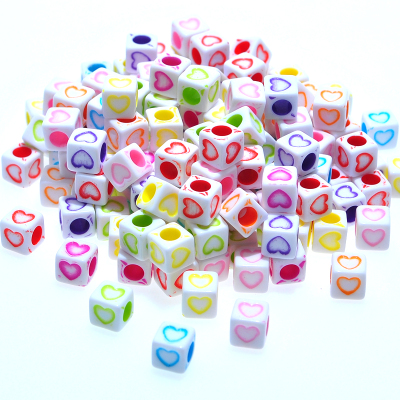 Acrylic Letter Bead Square 7mm White Background Color Inner Handmade DIY String Beads Materials Scattered Beads Wholesale Jin Solid Color Beads