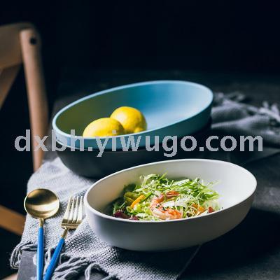 Nordic creative ceramic oval bowl fruit bowl large salad bowl deep bowl soup bowl home utensils matte bowl
