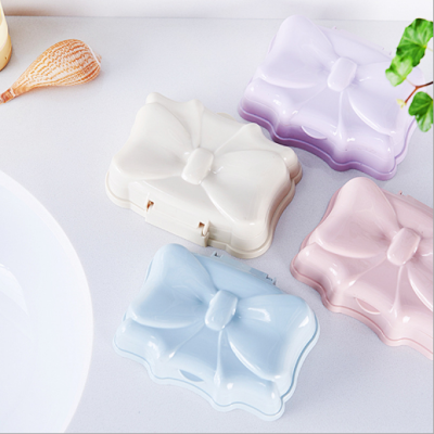 European style creative bow embossed soap box simple and practical with cover leakproof soap box travel portable soap tow