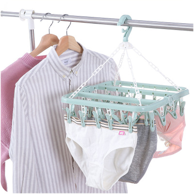 32-Clip Folding Adult Windproof Clothes Hanger E355 Plastic Multi-Clip Children's Socks Household Hangers Wholesale