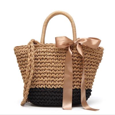 Fashion Leisure Lady Crossbody Hand-Carrying Dual-Use Straw Bag Bowknot Bag Vacation Travel