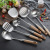 Stainless steel kitchenware 304 wooden handle, no magnetic lifter kitchenware set wooden handle, soup spoon, slotted spoon, cooking spoon spatula
