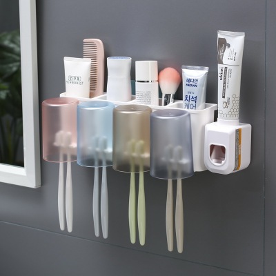 Multi - functional bathroom toiletries shelf wall - mounted toothbrush holder set automatic toothpaste squeezer bathroom shelf