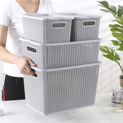Table top storage box storage basket imitation rattan woven hollow plastic large clothes storage basket