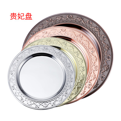 Factory Wholesale Stainless Steel Plate round Craft Plate Electroplating Fruit Plate Barbecue Plate Display Plate