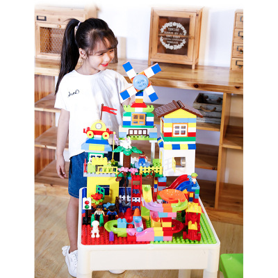 The Children 's wood table multi - functional learning table kindergarten assembled toys table particles inserted wood table manufacturers direct