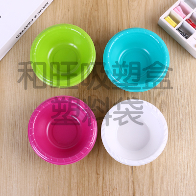 Four colors 5 grams heavy diamond small disposable plastic food bowl disposable colorful matching color round BBQ bowl