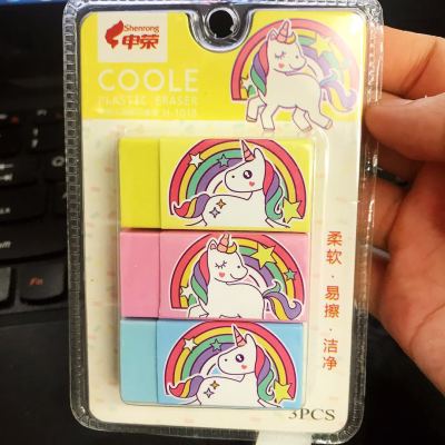 Korean cartoon eraser creative modeling realistic pony unicorn 3 can be eraser pencil eraser prizes