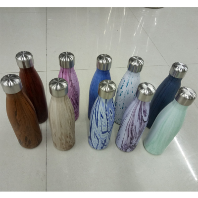 Water transfer stainless steel thermos flask new wood grain coke bottle thermos flask creative bowling kettle