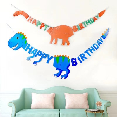 Dinosaur Plant Latte Art Hanging Flag Colorful Flags Felt Dinosaur Birthday Letters Latte Art Children's Room Dress up Hanging Flag Cross