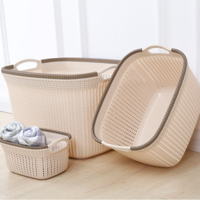 Nordic imitation cane woven portable storage basket plastic hollow storage basket kitchen snacks storage box bath basket