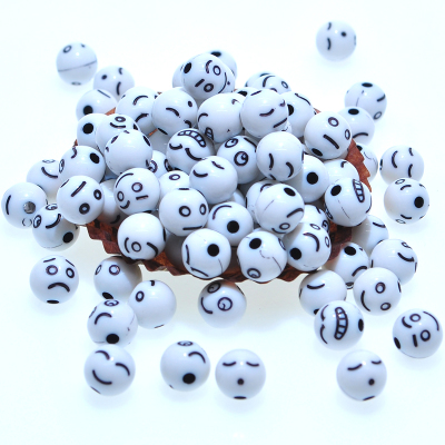 Children's Educational Fun Scattered Beads 8mm round White Background Black Expression Acrylic Letter Bead DIY Bracelet Hand String Loose Beads Scattered Beads