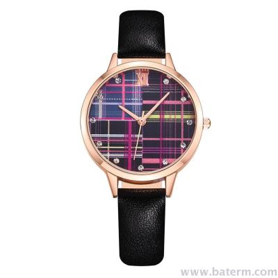 The new aliexpress ladies' fashion watch with a stylish colored check and diamond-encrusted watch band