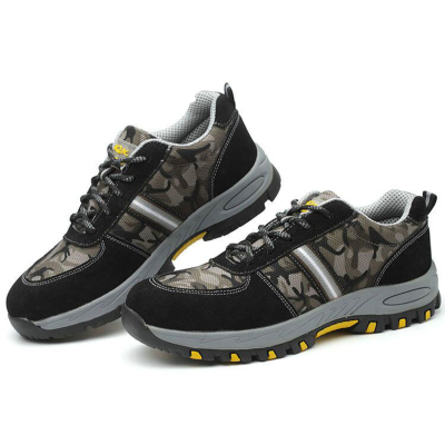 Supply anti - smash puncture mantra labor protection shoes turn fur patchwork camouflage canvas safety shoes leisure sports protective shoes