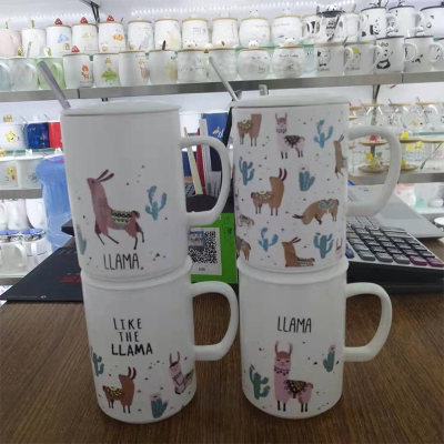 Cute animal alpaca full flower ceramic cup creative milk office home mug (60 containers)