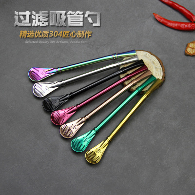 304 Stainless Steel Filter Straw Spoon Coffee Straw Creative Straw Yerba Mate Stirring Spoon Coffee Spoon Straw