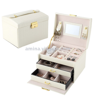Leather Jewelry Box Three-Layer Double Drawer Jewellery Box Princess Jewelry Storage Box