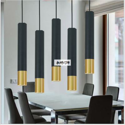 Modern creative led lamp hanging line restaurant front desk bar cylinder chandelier single head black gold