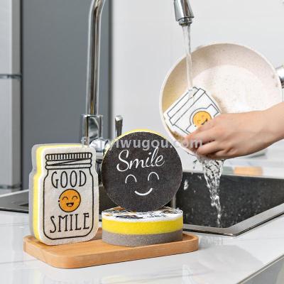 Smiley face design cleaning brush kitchen sponge washing dishes brush creative set pan brush