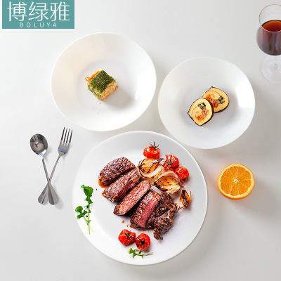 Dinbao Chinbull White Jade Glass Porcelain Plate Heat-Resistant Thread Plate Salad Bowl