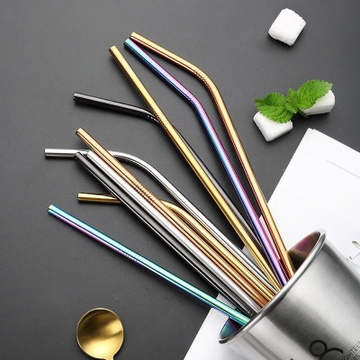 Factory Wholesale 304 Stainless Steel Straw Color Metal Drink Milk Tea and Coffee Straw Customizable Logo