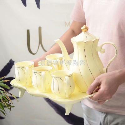 New jingdezhen tang school ceramic ivory yellow water set ceramic water set ceramic tea set color box package