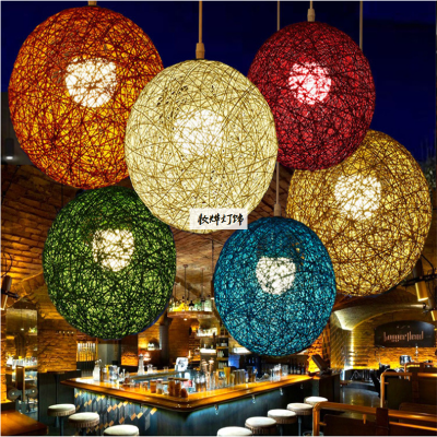 Chinese and western restaurant round ball chandelier hand-woven color hydrangea single head rattan chandelier