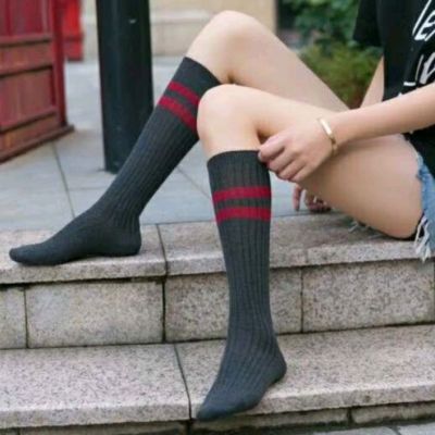 Internet Hot Combed Cotton Double Needle Bunching Socks Parallel Bars Double Needle Knee Length Socks Women's Mid-Calf Length Sock