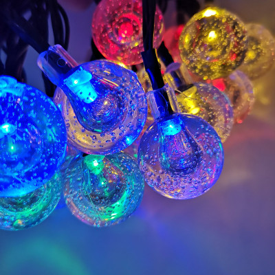 Solar lamp string LED30 Bubble ball Christmas lamp string outdoor courtyard waterproof warm white flashing lights Amazon beads