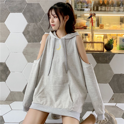 Autumn long off-shoulder vetiver for women thin new languid trend loose-fitting hoodie