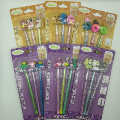 Stationery set suction card pencil set cartoon head bullet pen hand in hand