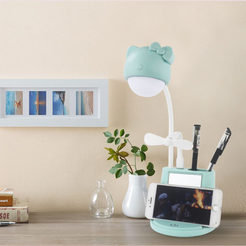 Cosmetic Mirror Small Night Lamp Student Desktop Pen Holder Fan Desk Lamp Creative Hello Kitty Desk Lamp Fan Belt Mobile Phone Holder