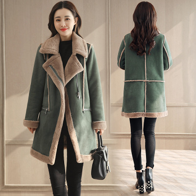 Winter new style long cotton - padded coat \"women warm deerskin lamb wool plus wool thickened cotton - padded jacket