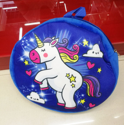 Medium single zipper unicorn schoolbag kindergarten backpack travel snacks bag plush schoolbag