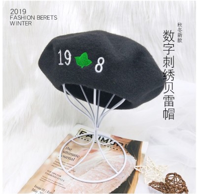 Beret Women's Autumn and Winter Korean Style Japanese Style All-Matching Wool 198 Embroidery Artistic Retro Beret