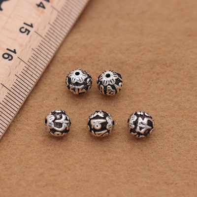 S925 silver silver jewelry DIY hand string accessories 8mm10mm12mm six word word Buddha bead separation bead scattered