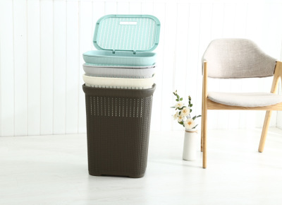 Creative plastic square with cover large washing basket dirty clothes storage box