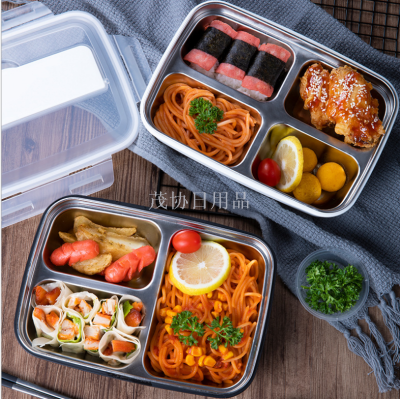 Stainless steel lunch box lunch box student adult portable fresh lunch box do not string flavor division box wholesale