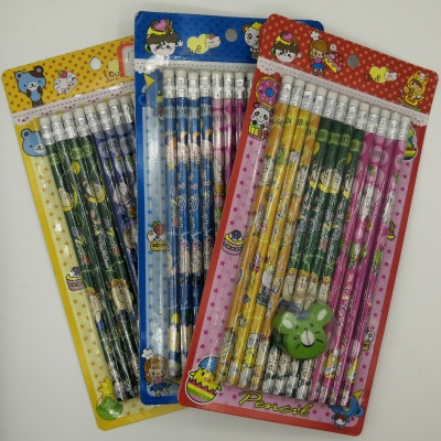 Stationery set suction card pencil set 12 cartoon pencils + rubber set